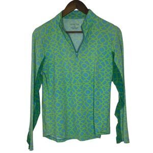Icikuls Green Paisley Print Mock Neck Cooling Sun Long Sleeve Shirt Small Women